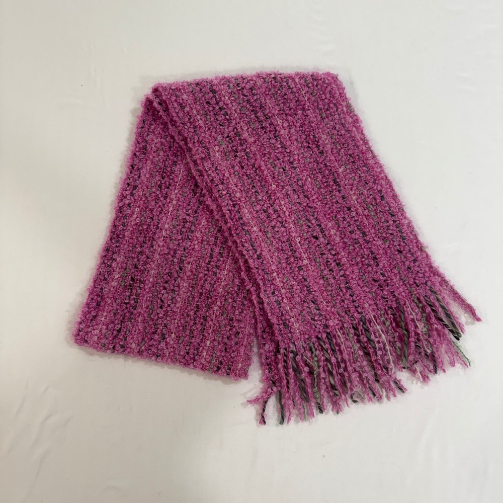 Mucros Weavers Mohair Wool Scarf Made in Ireland Boucle Fringe Pink Women